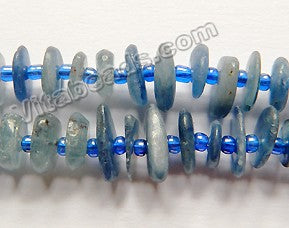 Natural Blue Kyanite AA   -  Center Drilled Smooth Slice Button w/ Spacers 16"