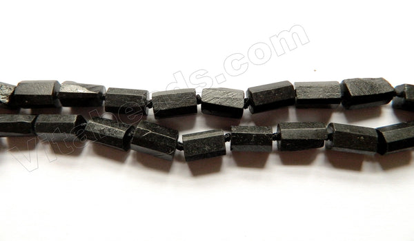 Matte Raw Black Tourmaline AAA  -  Faceted Long Tube w/ Knots 16"