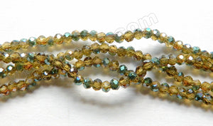 Half Plated Amber Green Crystal Quartz  -  Small Faceted Roundel  16"