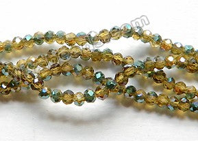 Half Plated Amber Green Crystal Quartz  -  Small Faceted Roundel  16"