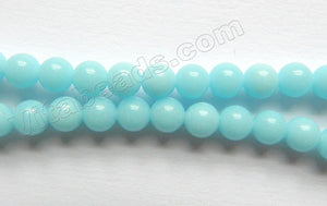 Solid Aqua Blue Glass  -  Smooth Round Beads 16"