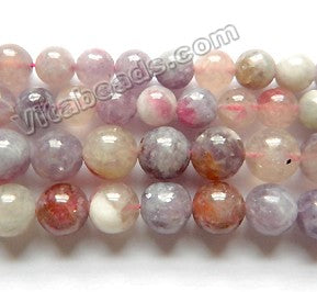 Cherry Blossom Pink Tourmaline Stone  -  Smooth Round Beads  15"