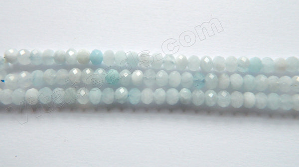 Natural Aquamarine Light   -  Faceted Rondel Beads  15"
