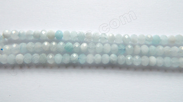 Natural Aquamarine Light   -  Faceted Rondel Beads  15"