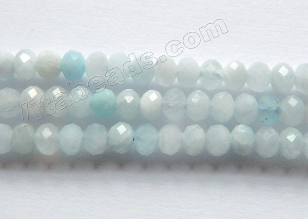 Natural Aquamarine Light   -  Faceted Rondel Beads  15"