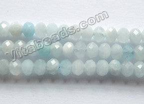 Natural Aquamarine Light   -  Faceted Rondel Beads  15"