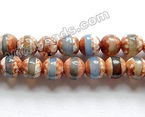 Brown Tibetan DZi Agate with Blue Line  -  Faceted Round  15"