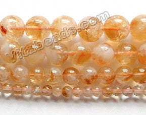 Natural Rainbow Citrine A  -  Smooth Round Beads 15"