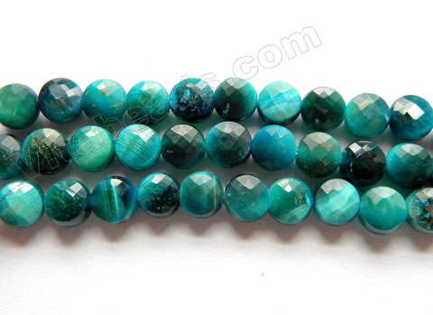 Turquoise Blue Tiger Eye AAA  -  Small Faceted Coin Beads 15"