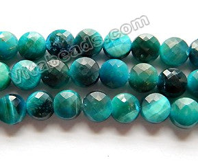 Turquoise Blue Tiger Eye AAA  -  Small Faceted Coin Beads 15"