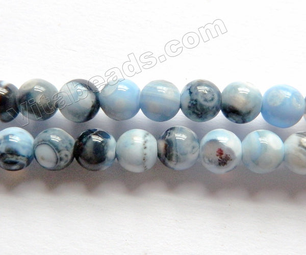 Mixed Light Sky Blue w/ Black Fire Agate  -  Smooth Round 15"
