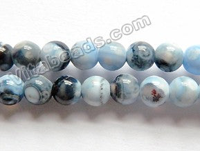 Mixed Light Sky Blue w/ Black Fire Agate  -  Smooth Round 15"