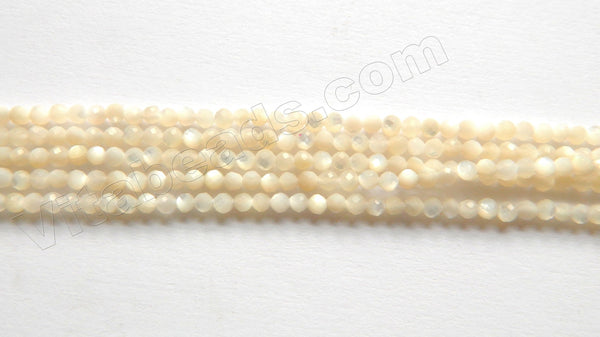 Cream White Mother of Pearl AA  -   Small Faceted Round  15.5"