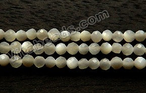 Cream White Mother of Pearl AA  -   Small Faceted Round  15.5"