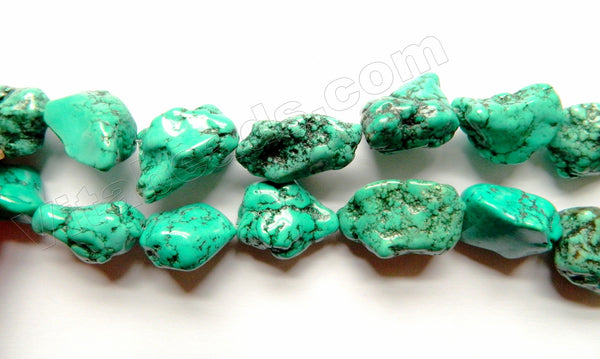    Deep Blue Green Chinese Turquoise w/ Black Matrix - Free Form Nuggets  16"