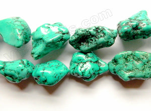    Deep Blue Green Chinese Turquoise w/ Black Matrix - Free Form Nuggets  16"