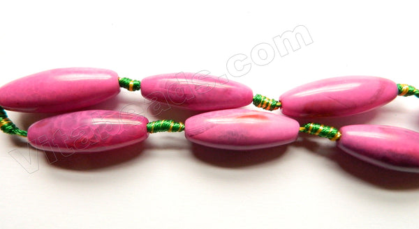Deep Fuchsia Pink Cracked Fire Agate  -  Smooth Long Rice w/ Knot  16"