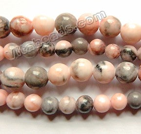 Pink Opal Jasper  w/ Black  -  Smooth Round Beads  15"