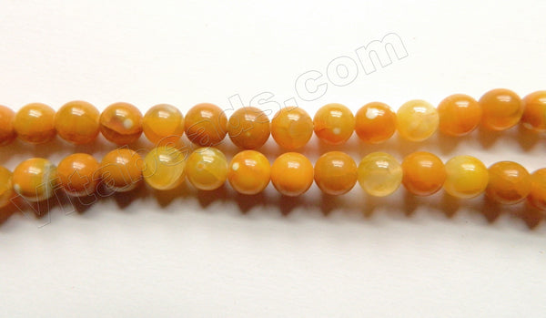 Deep Yellow Fire Agate  -  Smooth Round Beads  15"