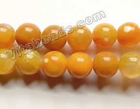 Deep Yellow Fire Agate  -  Smooth Round Beads  15"