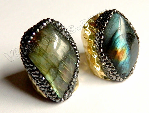  Labradorite w/ Crystal Diamond Gold Plated Adjustable Copper Ring