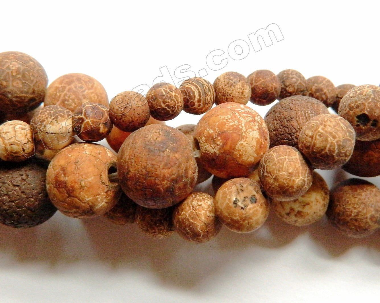 Frosted Antique Walnut Agate  -  Smooth Round Beads  15"