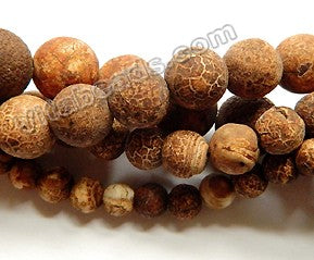 Frosted Antique Walnut Agate  -  Smooth Round Beads  15"