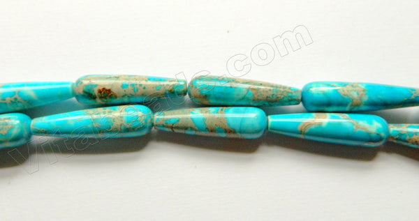 Bright Aqua Blue Impression Jasper  -  Smooth Long Drops  16"