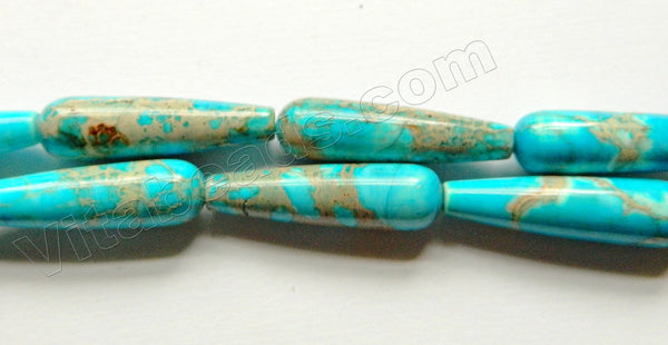 Bright Aqua Blue Impression Jasper  -  Smooth Long Drops  16"