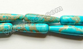 Bright Aqua Blue Impression Jasper  -  Smooth Long Drops  16"