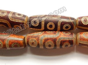 Frosted Antique Brown DZi Agate w/ Lucky Eye - Big Smooth Long Rice Drums  14"