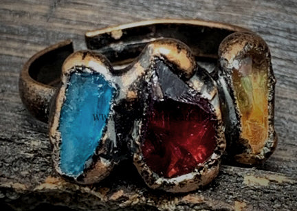  Citrine, Garnet, Aquamarine Rough Nugget Adjustable Copper Ring