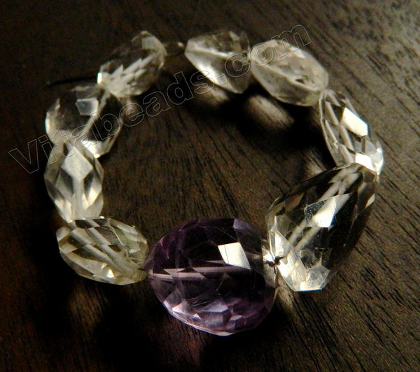 Mixed Natural Amethyst, Clear Crystal Quartz AAA  -  Faceted Tumble Bracelet Nuggets 6.5"