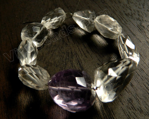 Mixed Natural Amethyst, Clear Crystal Quartz AAA  -  Faceted Tumble Bracelet Nuggets 6.5"