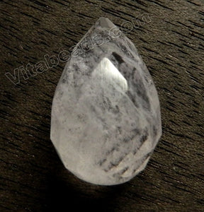 Faceted Round Teardrop Pendant - Natural Cloudy Crystal Quartz