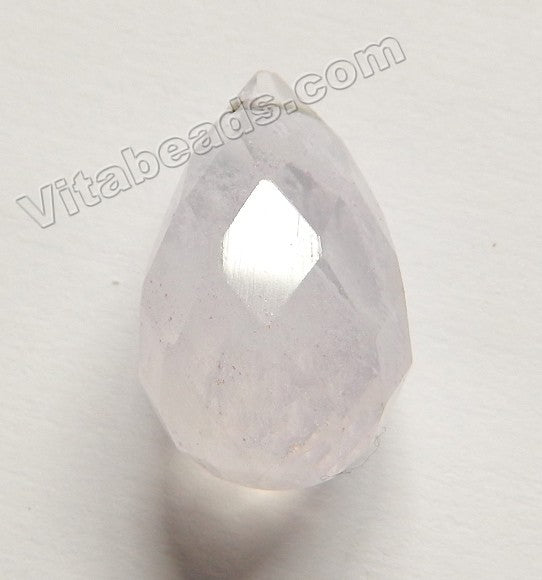 Faceted Round Teardrop Pendant - Natural Cloudy Crystal Quartz