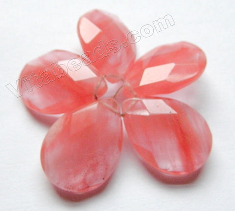 Cherry Qtz  -  Faceted  Flat Briolette Flower Pendant