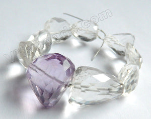 Mixed Natural Amethyst, Clear Crystal Quartz AAA  -  Faceted Tumble Bracelet Nuggets 6.5"