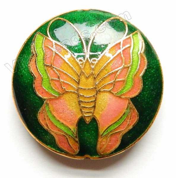 Enamel Pendant Round - Green - Butterfly
