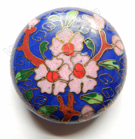 Cloisonné Pendant Round - Sapphire Blue - 3 Flower