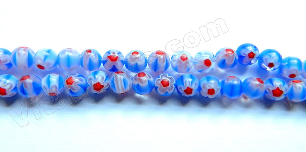 Glass Beads  -  Round  - Red White Blue Star Stripes Light 16"