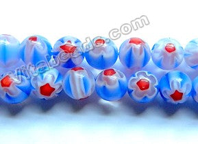 Glass Beads  -  Round  - Red White Blue Star Stripes Light 16"