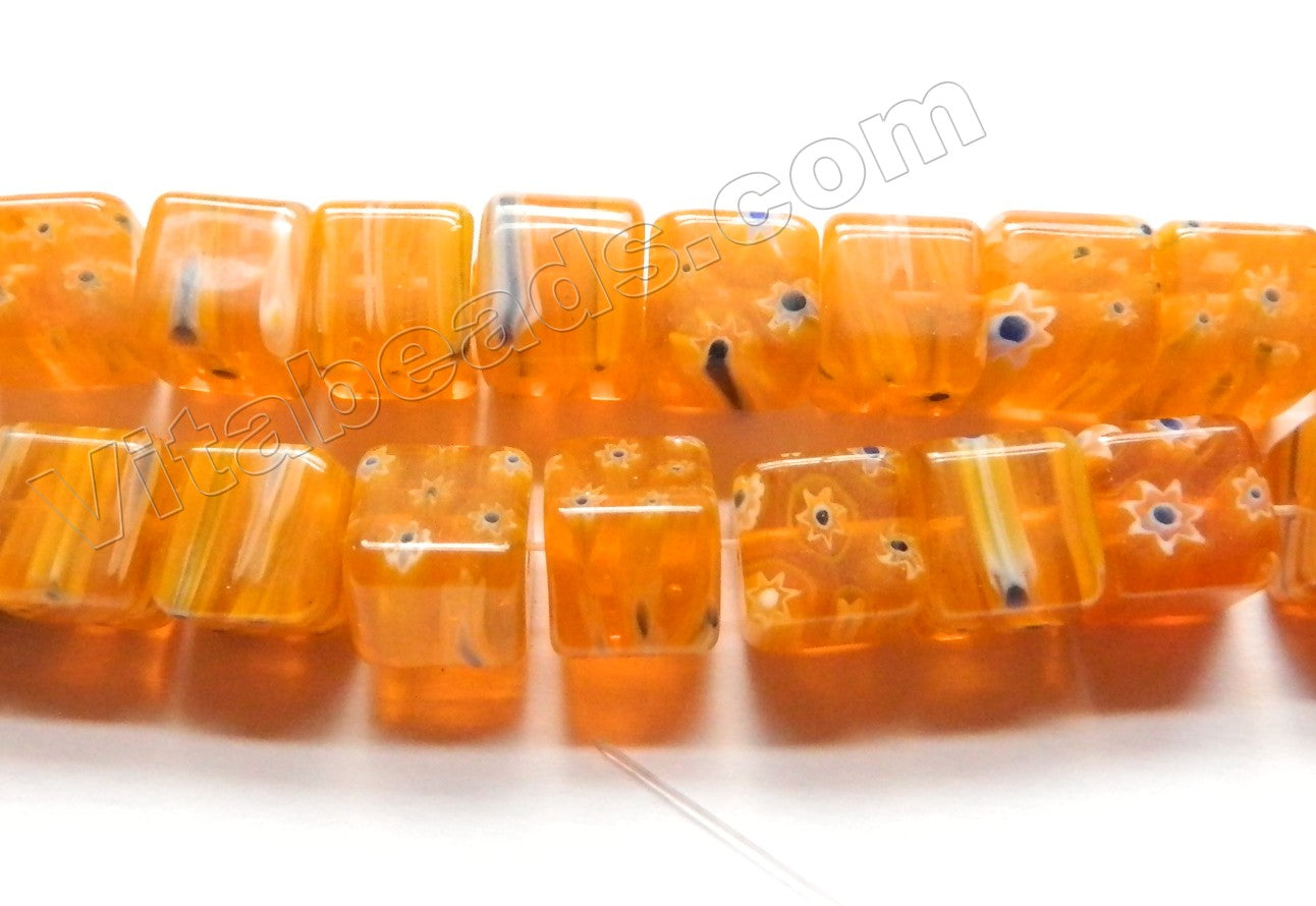 Glass Beads  -  Cubes - Orange Yellow