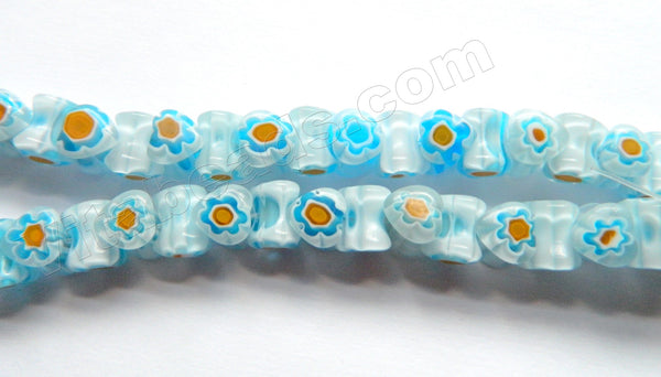  Glass Beads  -  Bone - Light Ocean Blue w/ Yellow Flowers  16"