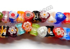  Glass Beads  -  Bone - Mixed Flower  16"