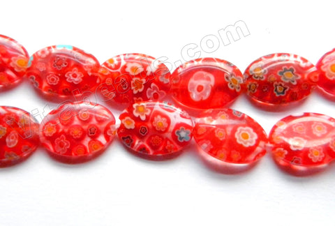  Glass Beads  -  Puff Oval - Red  16"