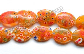  Glass Beads  -  Puff Oval - Orange Yellow  16"