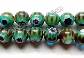  Glass Beads  -  Round  - Moss Green  16"  