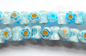  Glass Beads  -  Bone - Light Ocean Blue w/ Yellow Flowers  16"