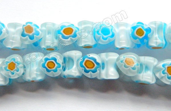  Glass Beads  -  Bone - Light Ocean Blue w/ Yellow Flowers  16"